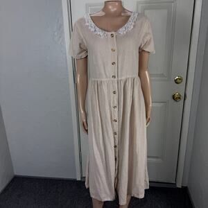 Vintage 90s Silk Exchange Women's Dress Small Button Lace Cottage Core T3-25